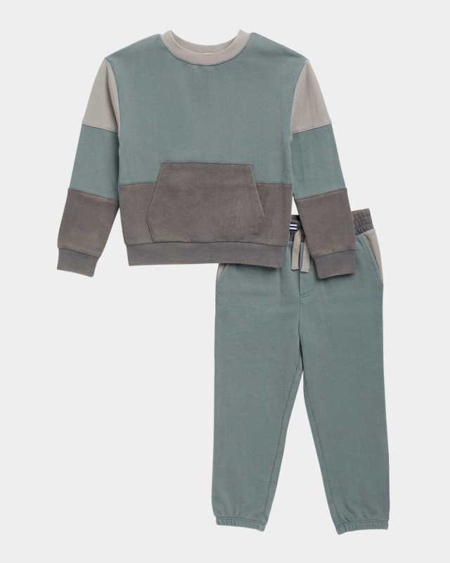 Boy's Washed Colorblock Sweatshirt & Joggers Set, Size 2-